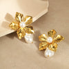 Wholesale Retro Baroque Pearl Flower Stainless Steel 18K Gold Electroplated Women's Earrings