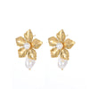 Wholesale Retro Baroque Pearl Flower Stainless Steel 18K Gold Electroplated Women's Earrings