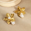 Wholesale Retro Baroque Pearl Flower Stainless Steel 18K Gold Electroplated Women's Earrings