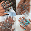 Wholesale Retro Bohemian Feather Turquoise Hollow Alloy Ring 9 Piece Set With Electroplating And Geometric Leaves Pattern