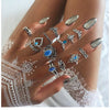 Wholesale Retro Bohemian Feather Turquoise Hollow Alloy Ring 9 Piece Set With Electroplating And Geometric Leaves Pattern