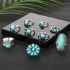 Wholesale Retro Bohemian Feather Turquoise Hollow Alloy Ring 9 Piece Set With Electroplating And Geometric Leaves Pattern