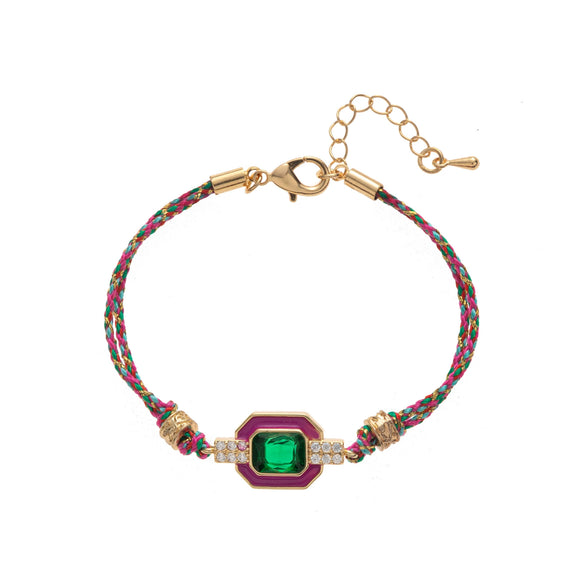 Wholesale Retro Bohemian Style Copper Inlaid Zircon Geometric Four Leaf Clover Tarot Bracelet For Women