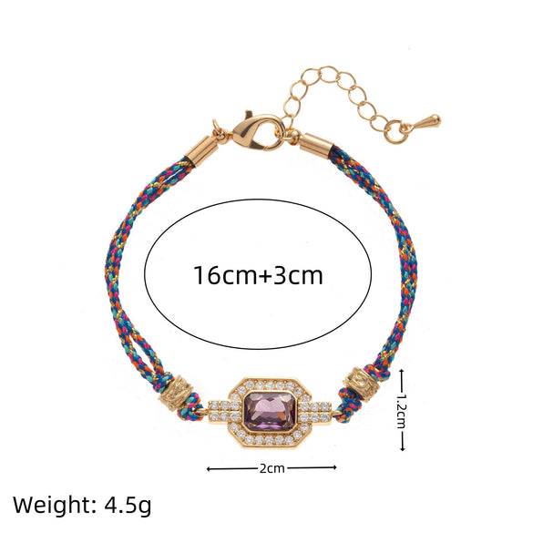 Wholesale Retro Bohemian Style Copper Inlaid Zircon Geometric Four Leaf Clover Tarot Bracelet For Women