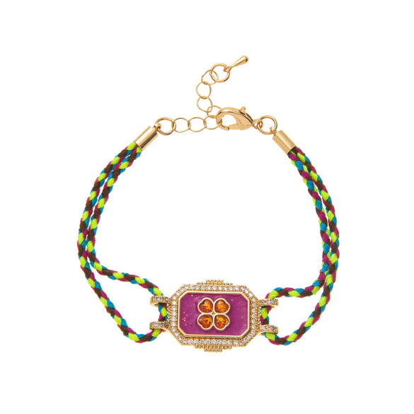 Wholesale Retro Bohemian Style Copper Inlaid Zircon Geometric Four Leaf Clover Tarot Bracelet For Women