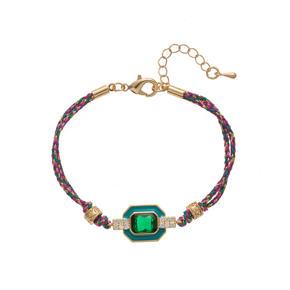 Wholesale Retro Bohemian Style Copper Inlaid Zircon Geometric Four Leaf Clover Tarot Bracelet For Women