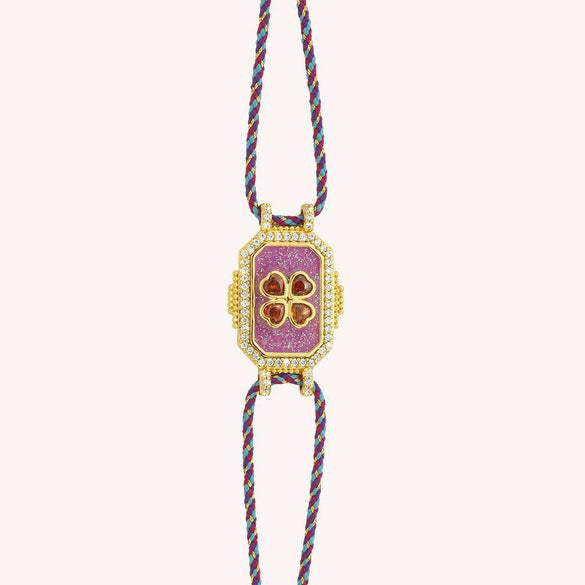 Wholesale Retro Bohemian Style Copper Inlaid Zircon Geometric Four Leaf Clover Tarot Bracelet For Women