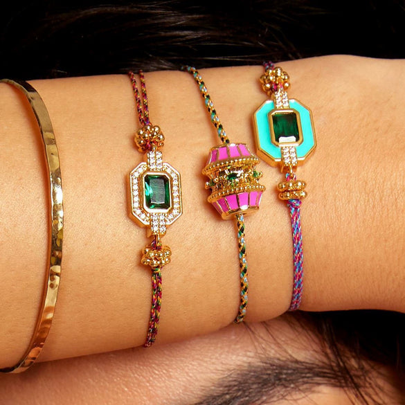 Wholesale Retro Bohemian Style Copper Inlaid Zircon Geometric Four Leaf Clover Tarot Bracelet For Women