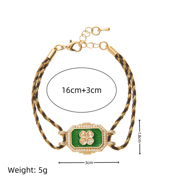 Wholesale Retro Bohemian Style Copper Inlaid Zircon Geometric Four Leaf Clover Tarot Bracelet For Women