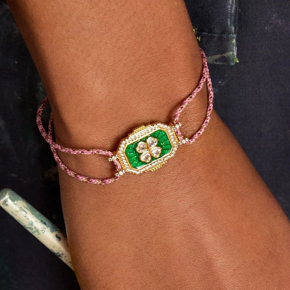 Wholesale Retro Bohemian Style Copper Inlaid Zircon Geometric Four Leaf Clover Tarot Bracelet For Women