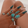 Wholesale Retro Bohemian Style Turquoise Cactus Carved Alloy Geometric Rings Set For Women With Electroplating
