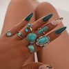 Wholesale Retro Bohemian Style Turquoise Cactus Carved Alloy Geometric Rings Set For Women With Electroplating