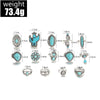 Wholesale Retro Bohemian Style Turquoise Cactus Carved Alloy Geometric Rings Set For Women With Electroplating