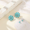Wholesale Retro Bohemian Style Turquoise Floral Round Alloy Ear Studs Earrings Electroplated 2 Pairs Set