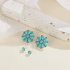 Wholesale Retro Bohemian Style Turquoise Floral Round Alloy Ear Studs Earrings Electroplated 2 Pairs Set