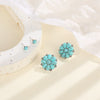 Wholesale Retro Bohemian Style Turquoise Floral Round Alloy Ear Studs Earrings Electroplated 2 Pairs Set