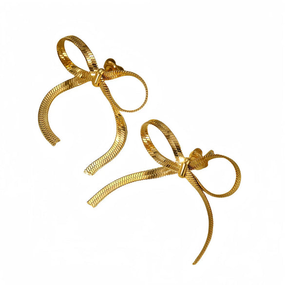 Wholesale Retro Bow Tie Heart Shape Stainless Steel Electroplated Earrings For Women