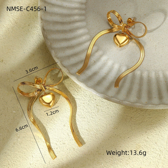 Wholesale Retro Bow Tie Heart Shape Stainless Steel Electroplated Earrings For Women