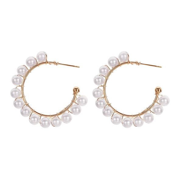 Wholesale Retro C Shaped Geometric Pearl And Alloy Earrings