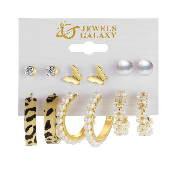 Wholesale Retro C Type Earrings Set With Creative Drop Oil Design Featuring Leopard Love And Butterfly Patterns Made Of Alloy Acrylic And Pearls