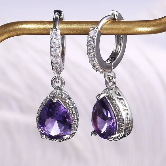 Wholesale Retro Claw Earrings With Purple Gem Copper Drop Shape Diamond Design Ladies Jewelry