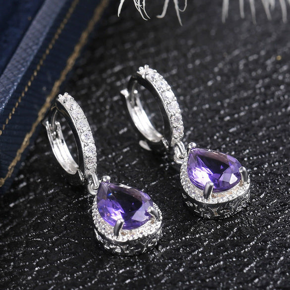 Wholesale Retro Claw Earrings With Purple Gem Copper Drop Shape Diamond Design Ladies Jewelry