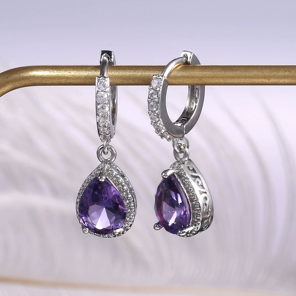 Wholesale Retro Claw Earrings With Purple Gem Copper Drop Shape Diamond Design Ladies Jewelry