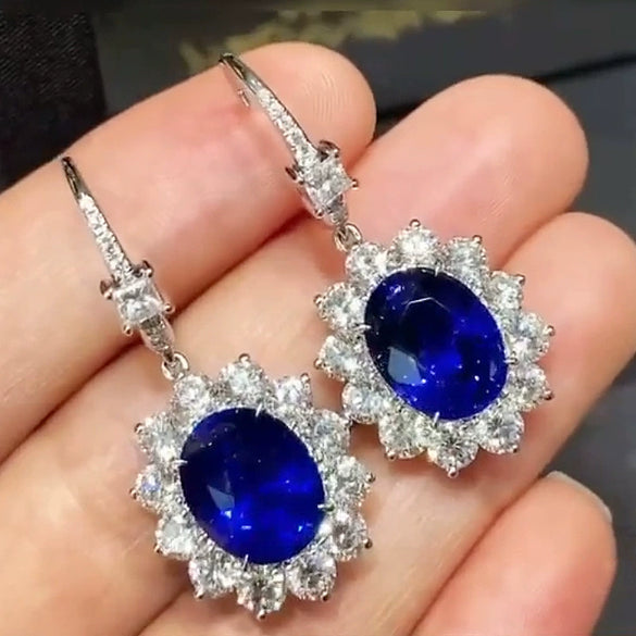Wholesale Retro Color Treasure Earrings Copper Flower Simulation Sapphire