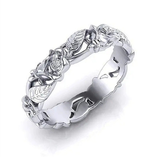 Wholesale Retro Copper Ring With Flower Leaf Hollow And Geometric Pattern Electroplated For Unisex