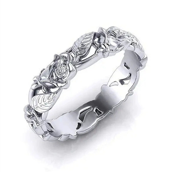Wholesale Retro Copper Ring With Flower Leaf Hollow And Geometric Pattern Electroplated For Unisex