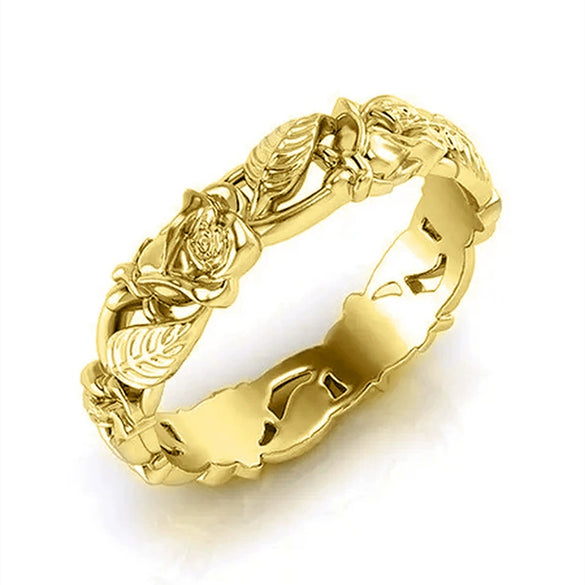 Wholesale Retro Copper Ring With Flower Leaf Hollow And Geometric Pattern Electroplated For Unisex