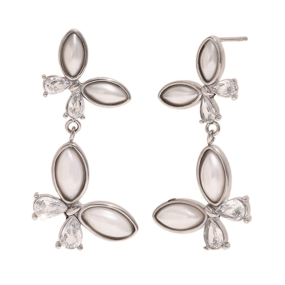 Wholesale Retro Creative Animal Zodiac Stainless Steel 18K Gold Plated Pearl Zircon Stitching Butterfly Earrings For Women