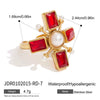Wholesale Retro Cross Ring Jewelry Stainless Steel Pearl Red Zircon 18K Gold Electroplated For Women