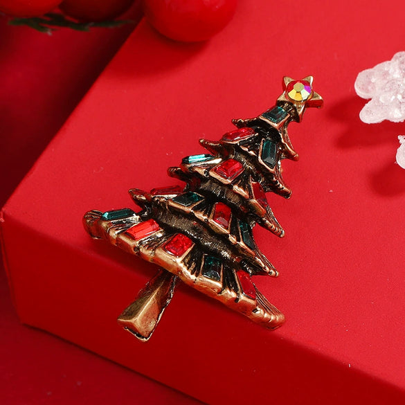 Wholesale Retro Crystal Christmas Tree Brooches For Women Jewelry Accessories