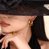 Wholesale Retro Cshaped Tiger Eye Stone 316L Stainless Steel Pvd Electroplated Earrings