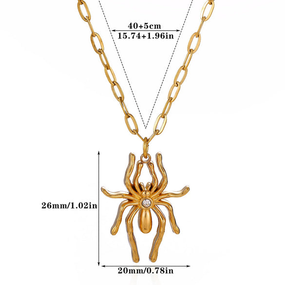 Wholesale Retro Dark Gothic Style Spider Stainless Steel Electroplated Pendant Necklace Unisex