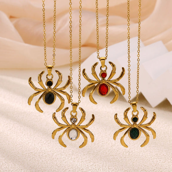 Wholesale Retro Dark Gothic Style Spider Stainless Steel Electroplated Pendant Necklace Unisex