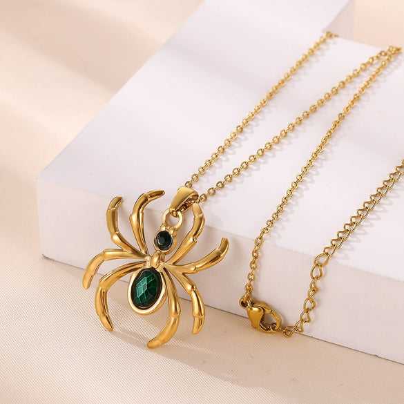 Wholesale Retro Dark Gothic Style Spider Stainless Steel Electroplated Pendant Necklace Unisex