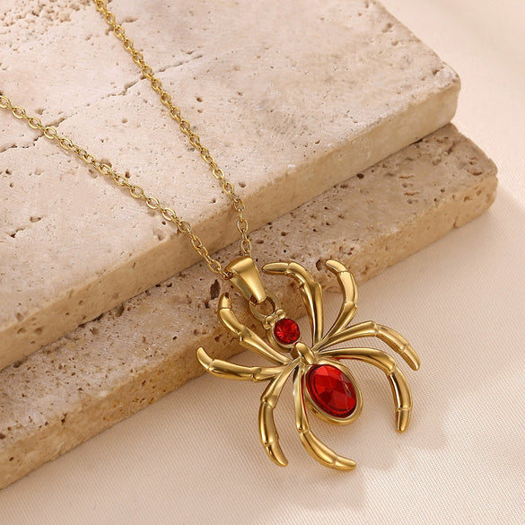 Wholesale Retro Dark Gothic Style Spider Stainless Steel Electroplated Pendant Necklace Unisex