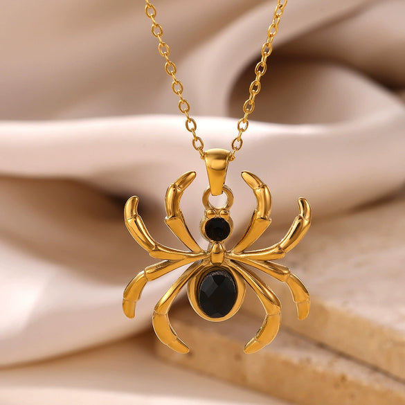 Wholesale Retro Dark Gothic Style Spider Stainless Steel Electroplated Pendant Necklace Unisex