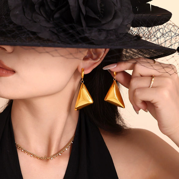 Wholesale Retro Design Women's Stainless Steel Triangle 3D Pendant Earrings With Electroplating