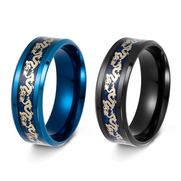 Wholesale Retro Dragon Zodiac Animal Style Titanium Steel Ring With Electroplating