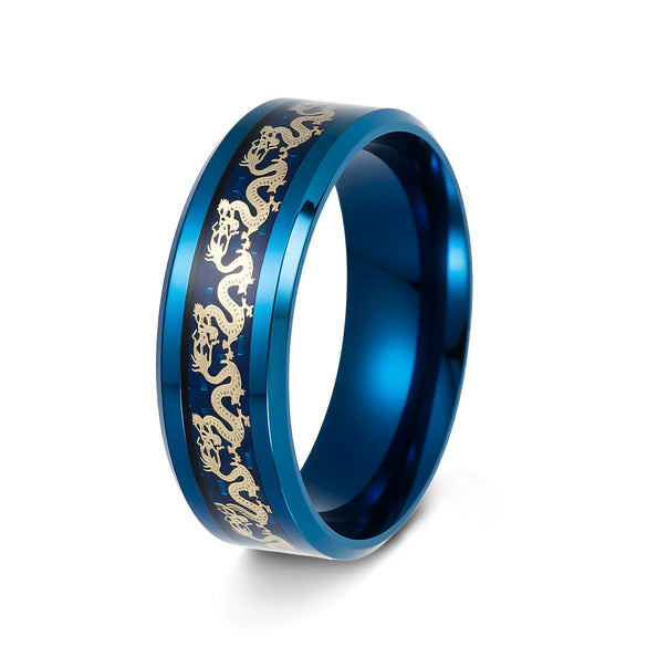 Wholesale Retro Dragon Zodiac Animal Style Titanium Steel Ring With Electroplating