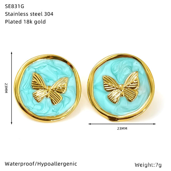 Wholesale Retro Dripping Oil Insects Pattern Titanium Steel Earrings For Women