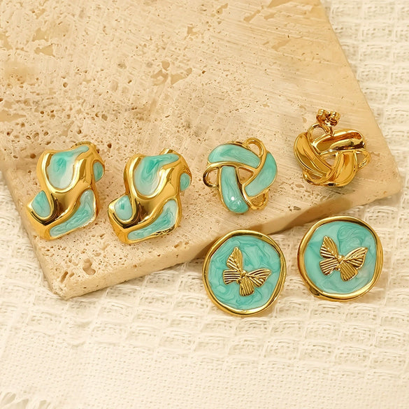 Wholesale Retro Dripping Oil Insects Pattern Titanium Steel Earrings For Women