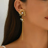 Wholesale Retro Elegant Flower Tassel Stainless Steel Gold Plated Earrings With Hollow Design Inlaid Zircon For Women Featuring Animal And Zodiac Patterns