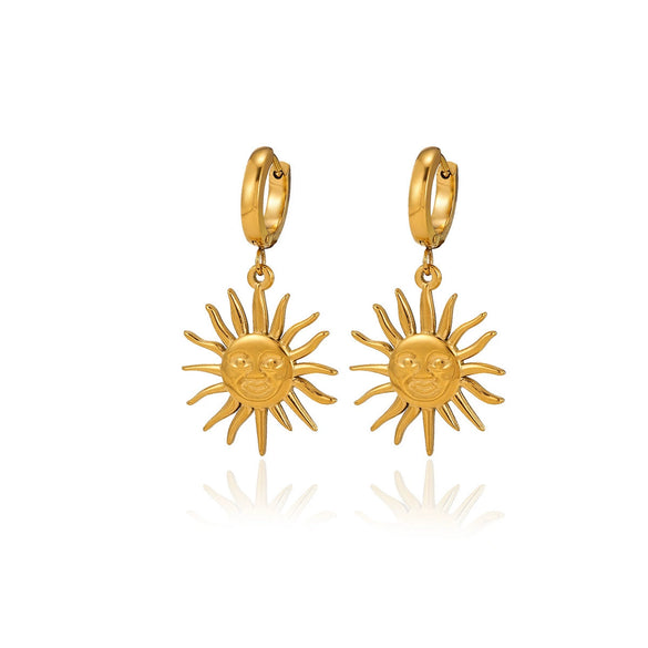 Wholesale Retro Elegant Highend Women's Gold Plated Stainless Steel Heart Sun Flower Geometric Round Earrings
