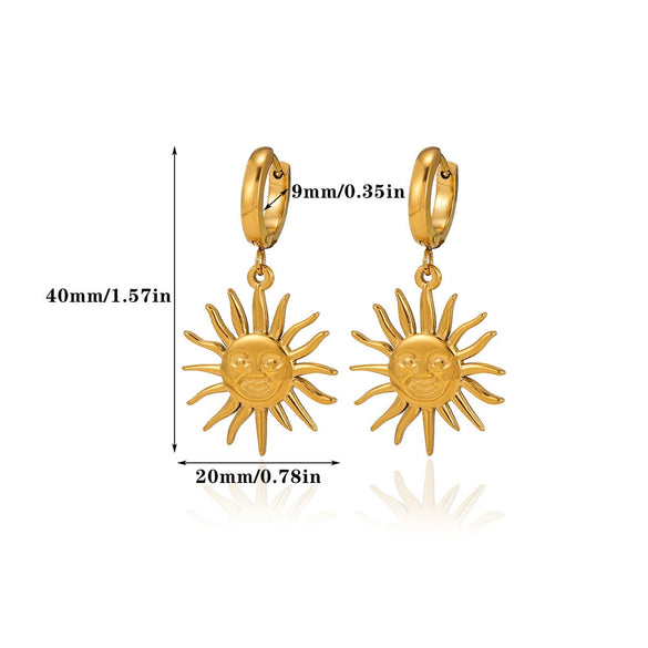 Wholesale Retro Elegant Highend Women's Gold Plated Stainless Steel Heart Sun Flower Geometric Round Earrings