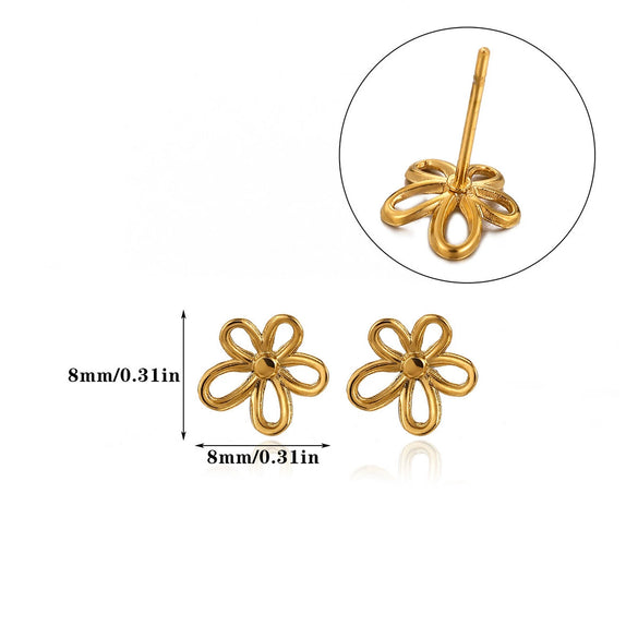 Wholesale Retro Elegant Highend Women's Gold Plated Stainless Steel Heart Sun Flower Geometric Round Earrings