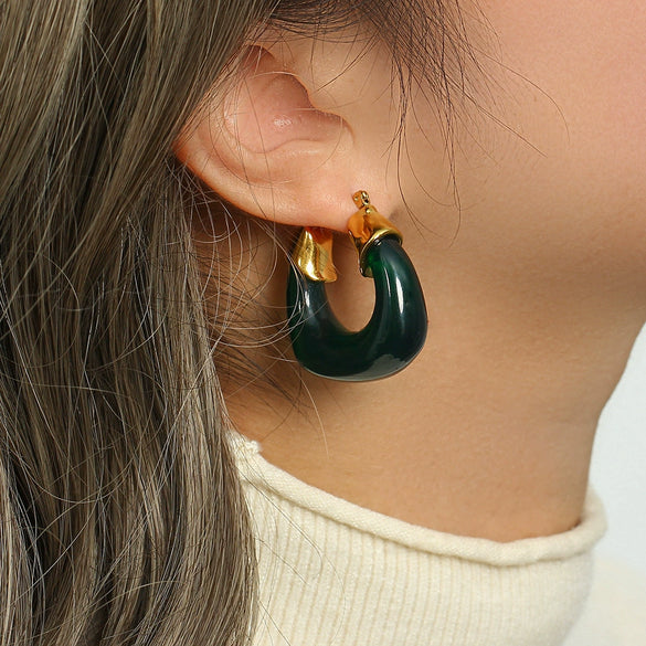 Wholesale Retro Elegant Women's U Shaped Exaggerated Acrylic Color Transparent Earrings Stainless Steel Gold Plated